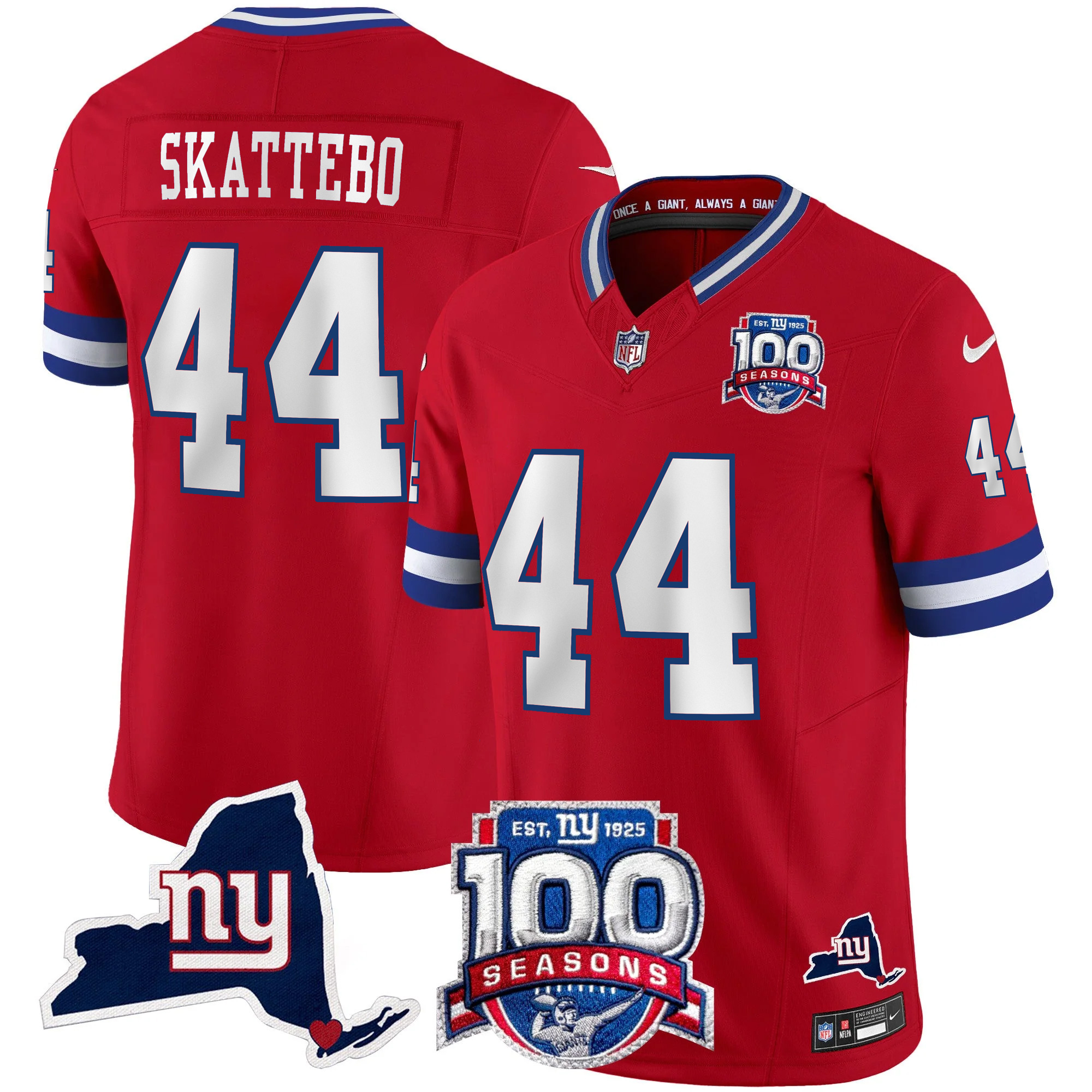 Cam Skattebo New York Giants Red 100th Season Anniversary Jersey - All Stitched