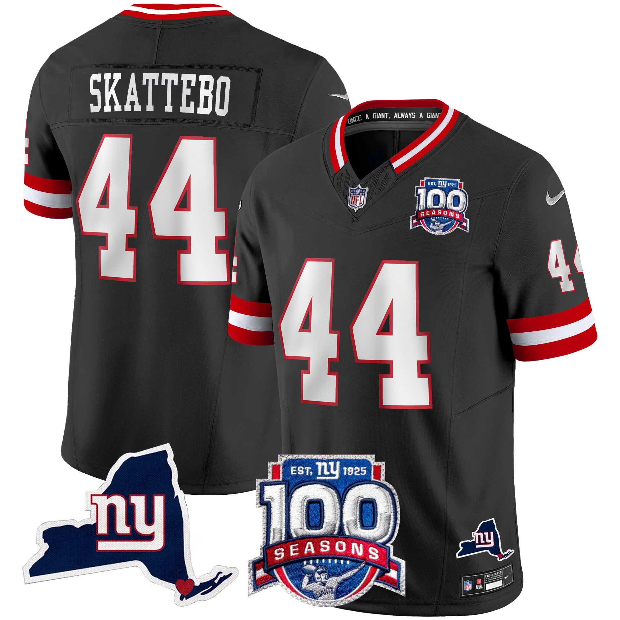 Cam Skattebo New York Giants Black 100th Season Anniversary Jersey - All Stitched