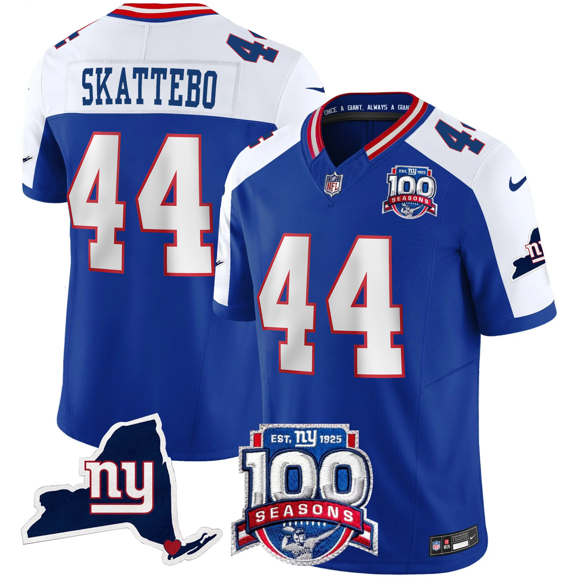Cam Skattebo New York Giants Royal Blue Alternate 100th Season Anniversary Jersey - All Stitched