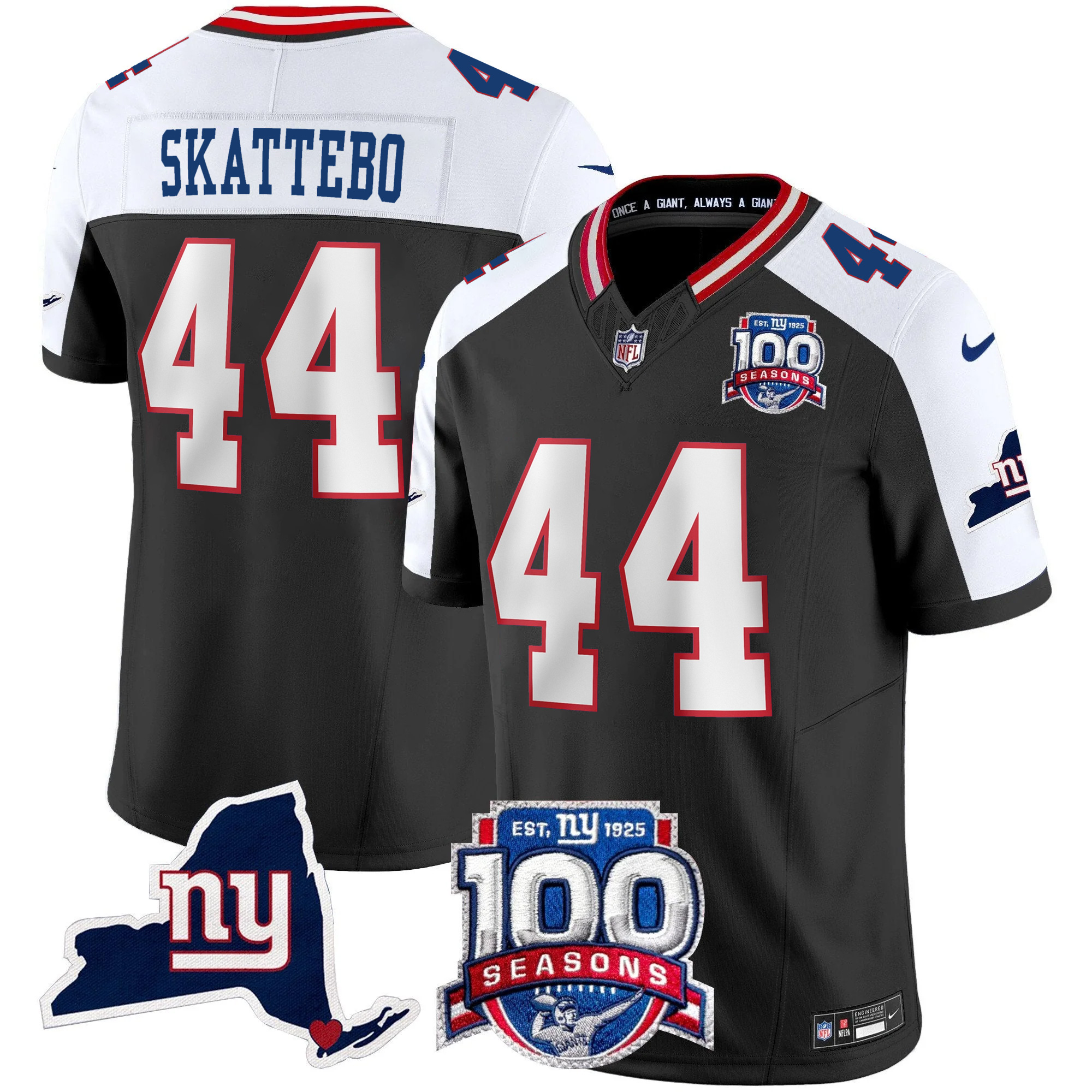 Cam Skattebo New York Giants Black Alternate 100th Season Anniversary Jersey - All Stitched