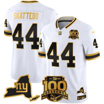 Cam Skattebo New York Giants White Gold 100th Season Anniversary Jersey - All Stitched