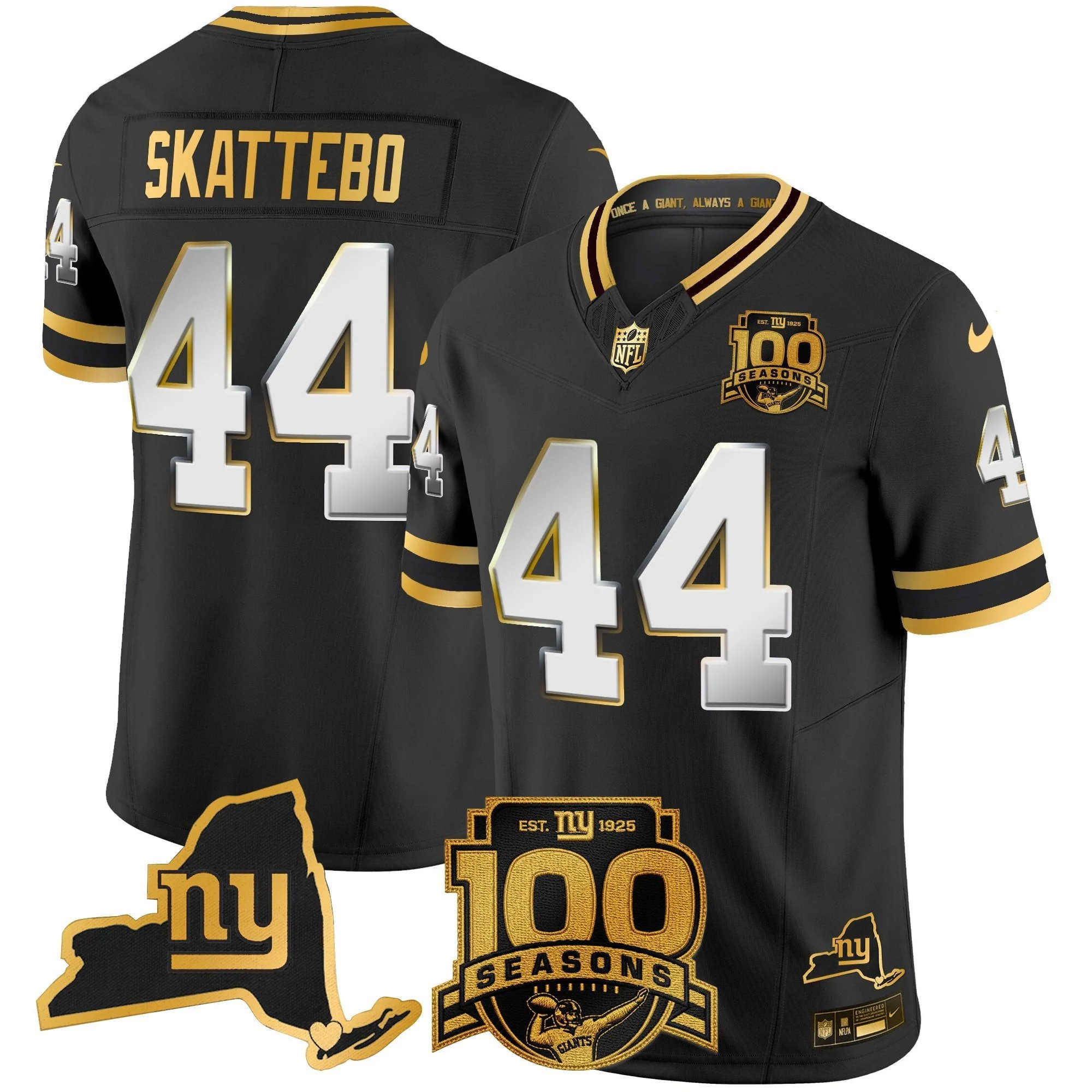 Cam Skattebo New York Giants Black Gold Limited 100th Season Anniversary Jersey - All Stitched