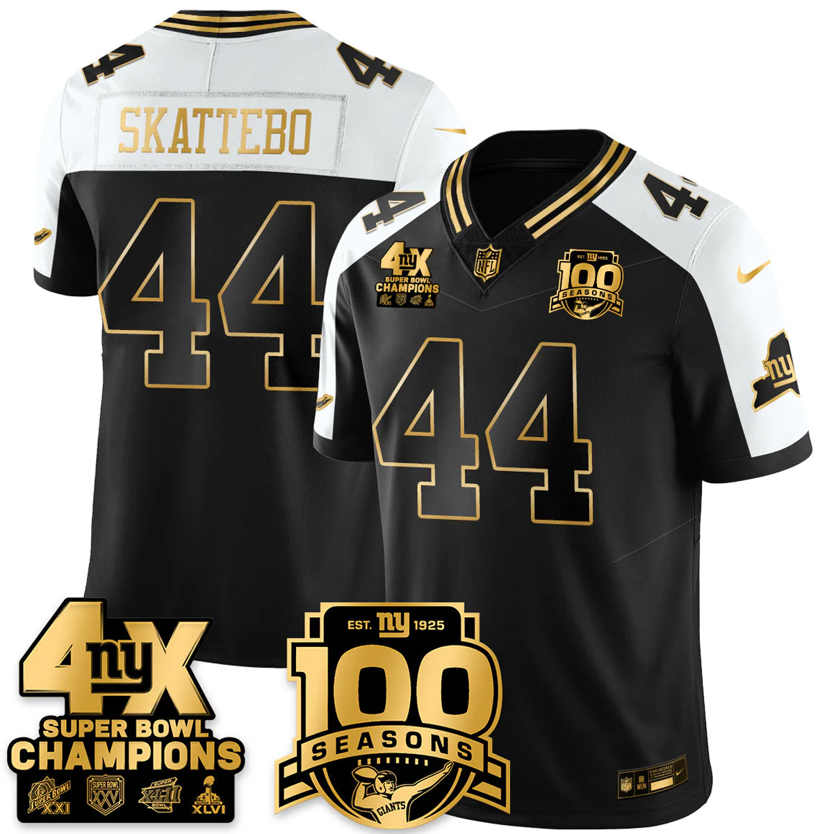 Cam Skattebo New York Giants 4x Champions Alternate Black Gold 100th Season Anniversary Jersey - All Stitched