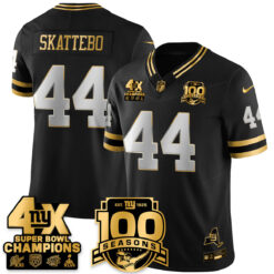 Cam Skattebo New York Giants 4x Champions Black Gold Limited 100th Season Anniversary Jersey - All Stitched