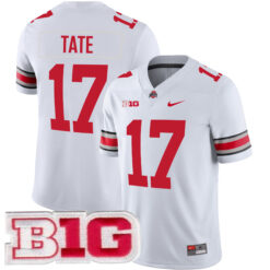 Carnell Tate Ohio State Buckeyes Football White Game Jersey w/ B1G Patch - All Stitched