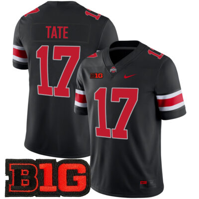 Carnell Tate Ohio State Buckeyes Football Black Game Jersey w/ B1G Patch - All Stitched