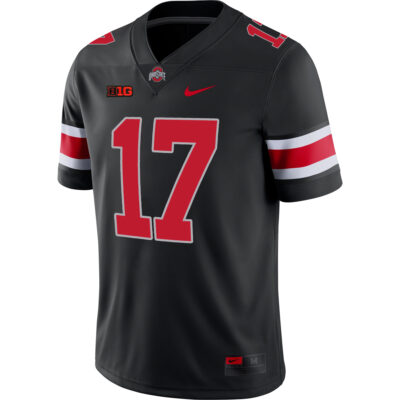 Alternative view of Carnell Tate Ohio State Buckeyes Football Black Game Jersey w/ B1G Patch - All Stitched