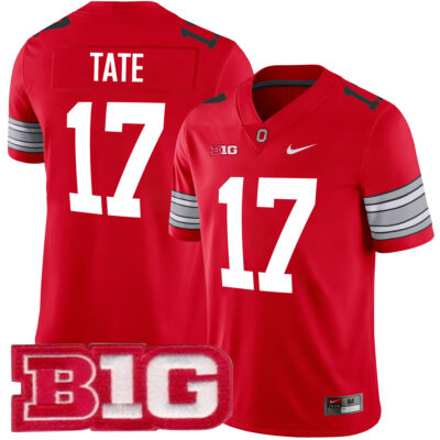 Carnell Tate Ohio State Buckeyes Football Scarlet Alternate Game Jersey w/ B1G Patch - All Stitched