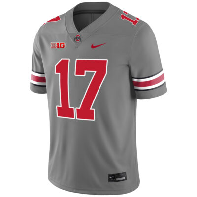 Alternative view of Carnell Tate Ohio State Buckeyes Football Grey Game Jersey w/ B1G Patch - All Stitched