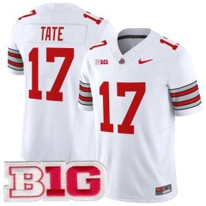 Carnell Tate Ohio State Buckeyes Football White Heritage Stripe Vapor F.U.S.E Limited Jersey w/ B1G Patch - All Stitched