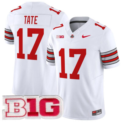 Carnell Tate Ohio State Buckeyes Football White Heritage Stripe Vapor F.U.S.E Limited Jersey w/ B1G Patch - All Stitched