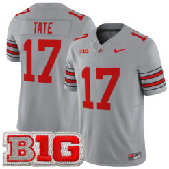 Carnell Tate Ohio State Buckeyes Football Grey Heritage Stripe Vapor F.U.S.E Limited Jersey w/ B1G Patch - All Stitched