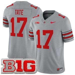 Carnell Tate Ohio State Buckeyes Football Grey Heritage Stripe Vapor F.U.S.E Limited Jersey w/ B1G Patch - All Stitched