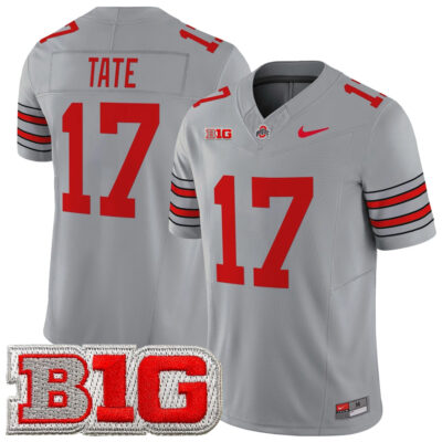 Carnell Tate Ohio State Buckeyes Football Grey Heritage Stripe Vapor F.U.S.E Limited Jersey w/ B1G Patch - All Stitched