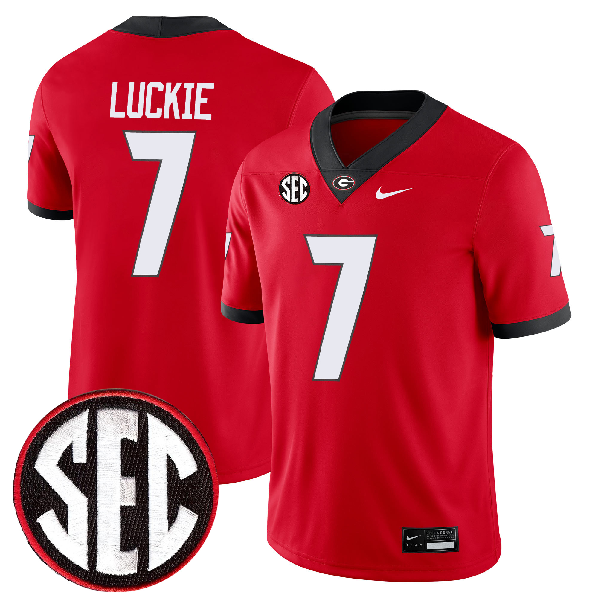 Lawson Luckie Georgia Bulldogs Football Red Home Game Jersey w/ SEC Patch - All Stitched