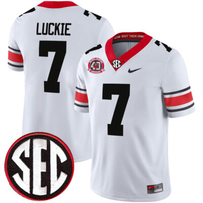 Lawson Luckie Georgia Bulldogs Football White 40th NC Anniversary Jersey w/ SEC Patch - All Stitched