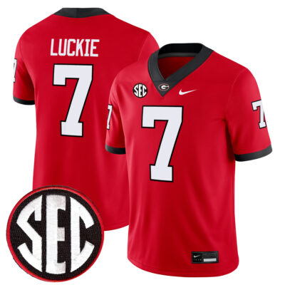 Lawson Luckie Georgia Bulldogs Football Red Game Jersey w/ SEC Patch - All Stitched