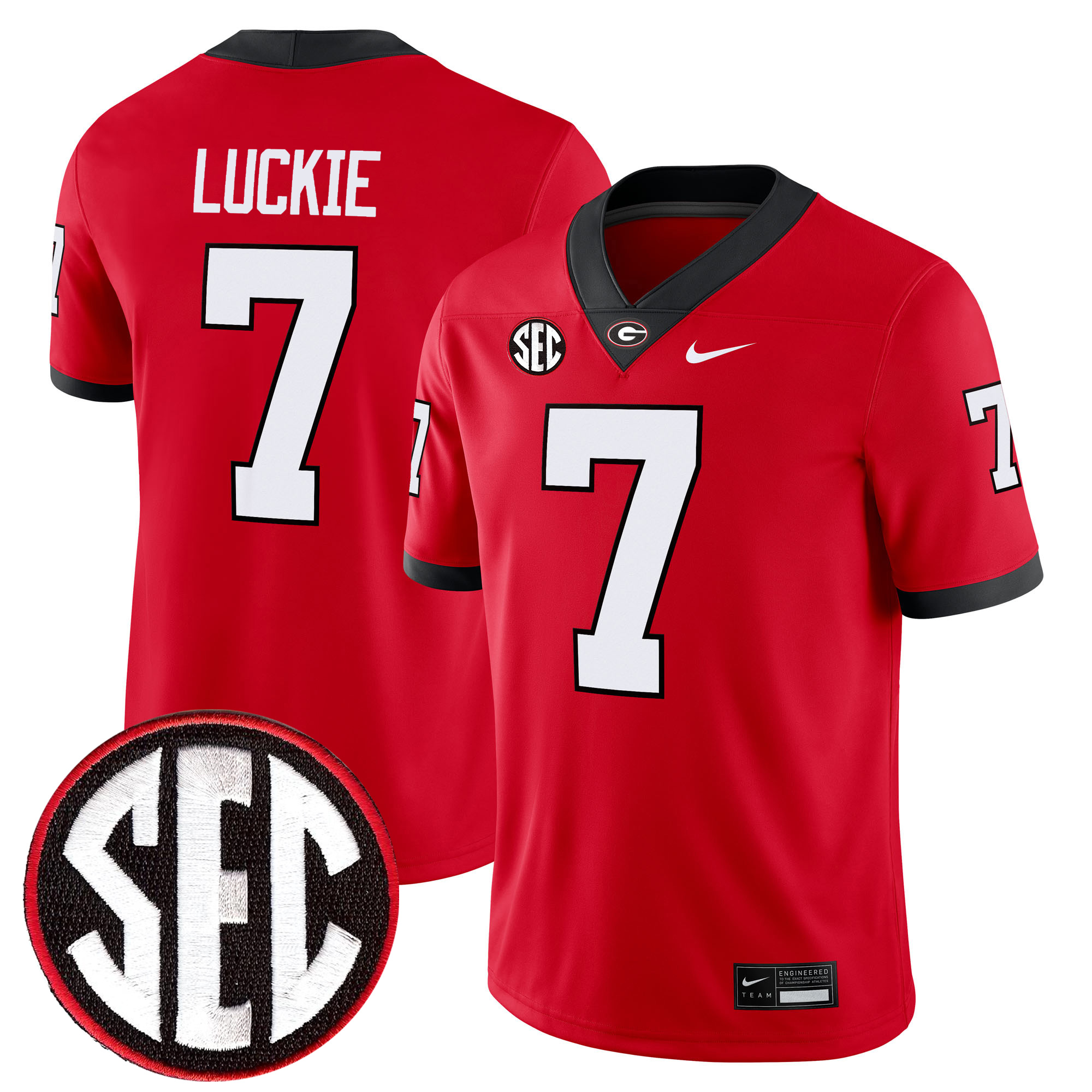 Lawson Luckie Georgia Bulldogs Football Red Game Jersey w/ SEC Patch - All Stitched