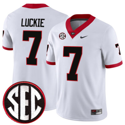 Lawson Luckie Georgia Bulldogs Football White Game Jersey w/ SEC Patch - All Stitched
