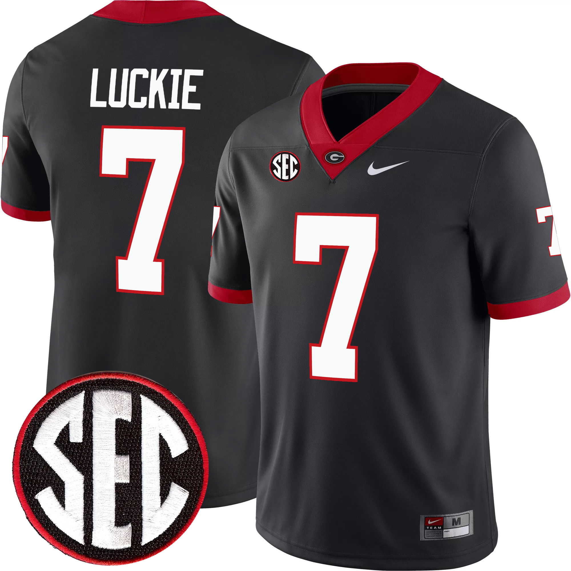 Lawson Luckie Georgia Bulldogs Football Black Game Jersey w/ SEC Patch - All Stitched