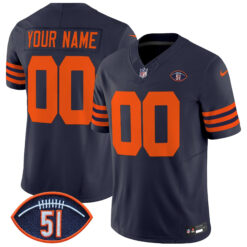 Custom Chicago Bears Dick Butkus Honor Navy Throwback Vapor F.U.S.E Limited Jersey - All Stitched