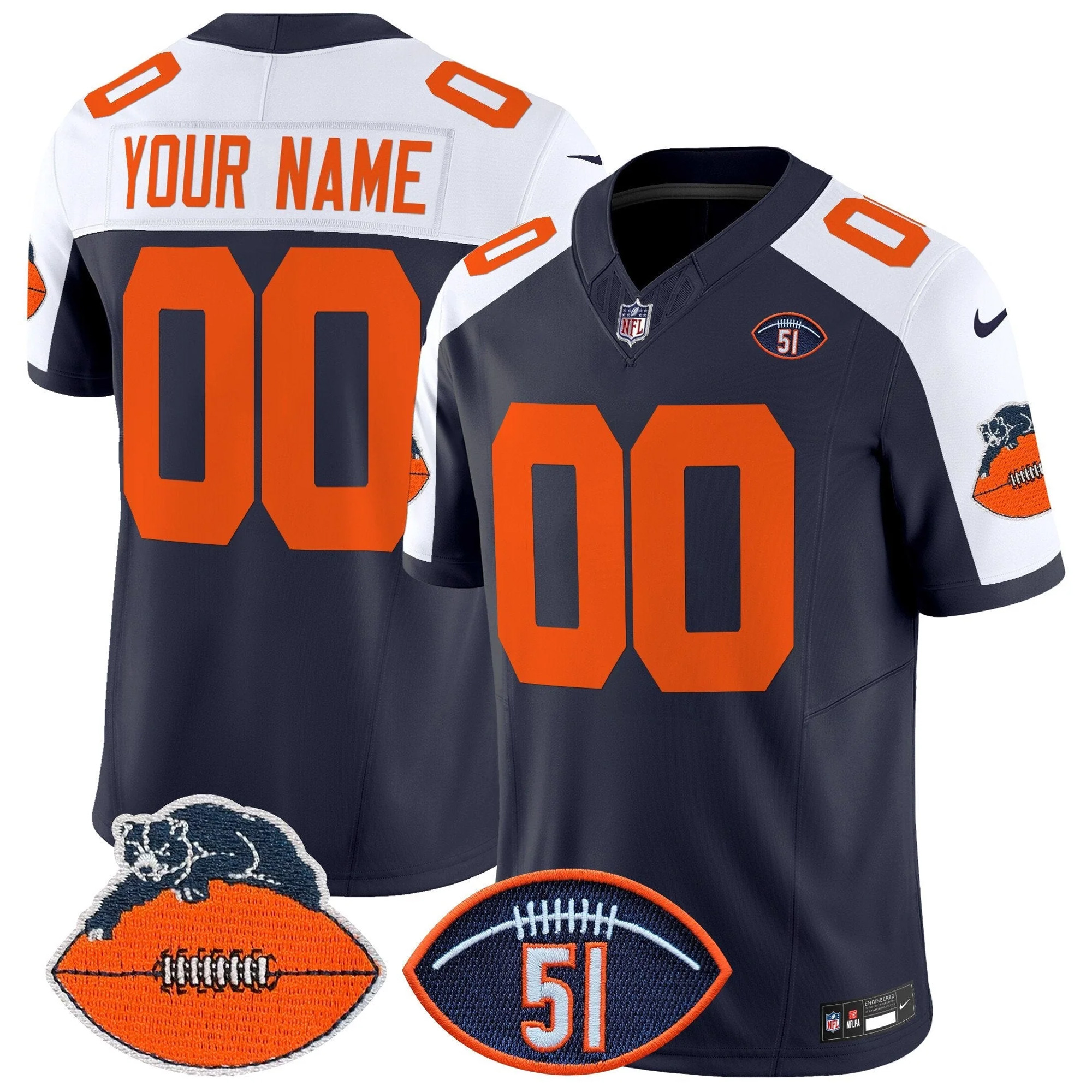 Custom Chicago Bears Dick Butkus Honor Alternate Navy Throwback Vapor F.U.S.E Limited Jersey - All Stitched