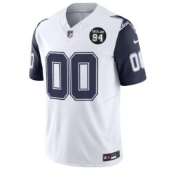 Alternative view of Custom Dallas Cowboys 94 Marshawn Kneeland Memorial White Navy Sleeve Limited Jersey - All Stitched