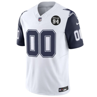 Alternative view of Custom Dallas Cowboys 94 Marshawn Kneeland Memorial White Navy Sleeve Limited Jersey - All Stitched