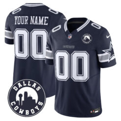 Custom Dallas Cowboys Dallas City Patch Navy Limited Jersey - All Stitched