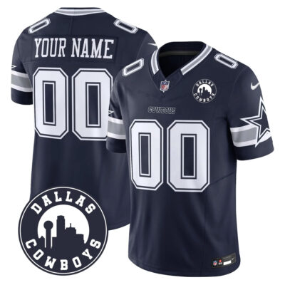 Custom Dallas Cowboys Dallas City Patch Navy Limited Jersey - All Stitched