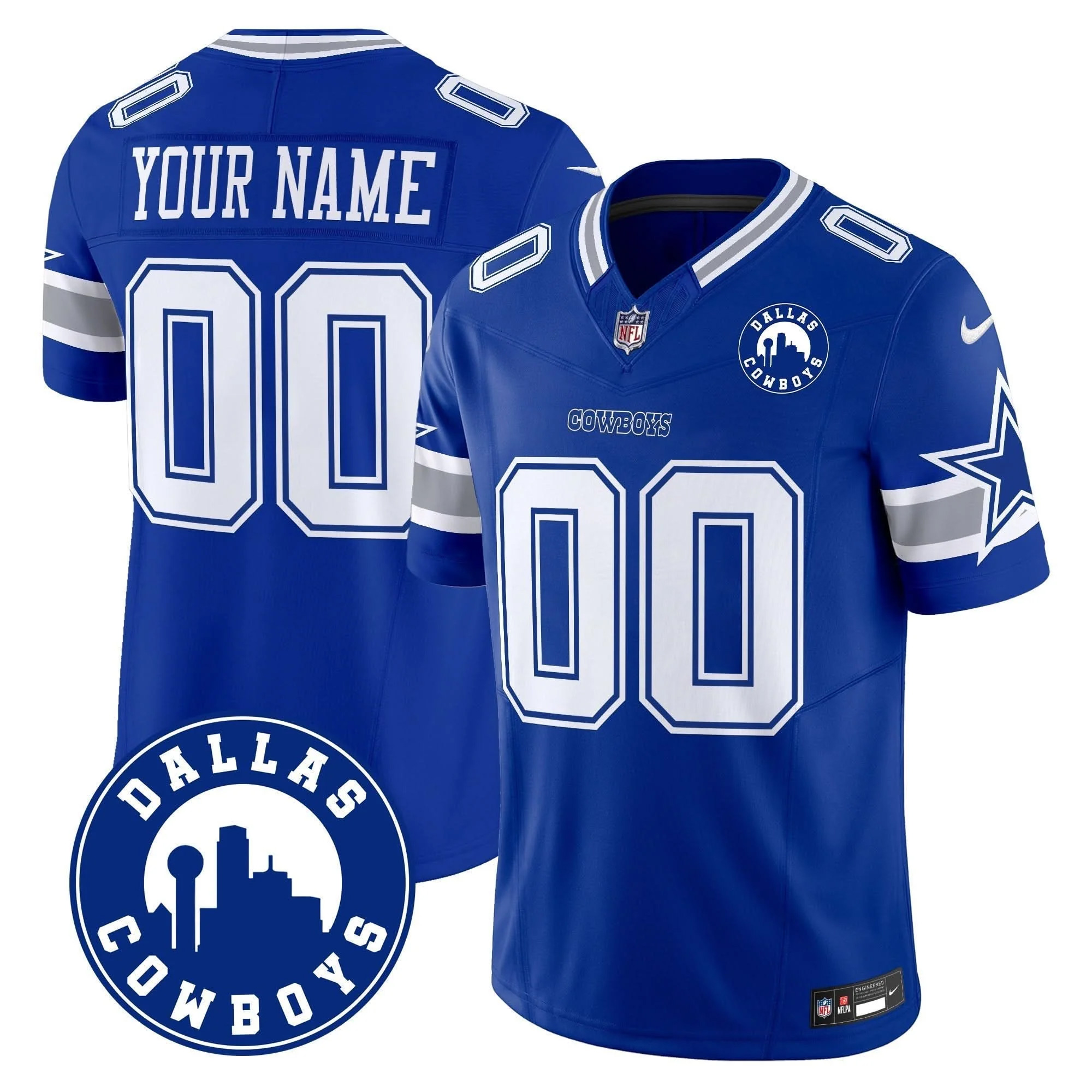 Custom Dallas Cowboys Dallas City Patch Royal Blue Limited Jersey - All Stitched