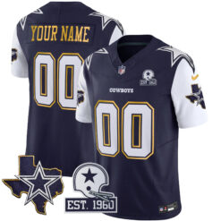 Custom Dallas Cowboys Texas Patch Navy Gold Trim Limited Jersey - All Stitched