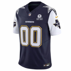 Alternative view of Custom Dallas Cowboys Texas Patch Navy Gold Trim Limited Jersey - All Stitched
