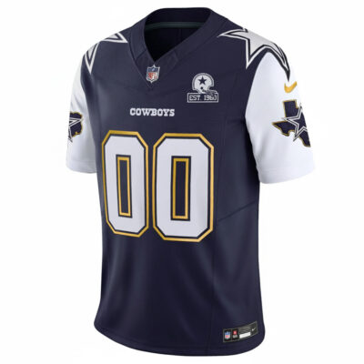 Alternative view of Custom Dallas Cowboys Texas Patch Navy Gold Trim Limited Jersey - All Stitched