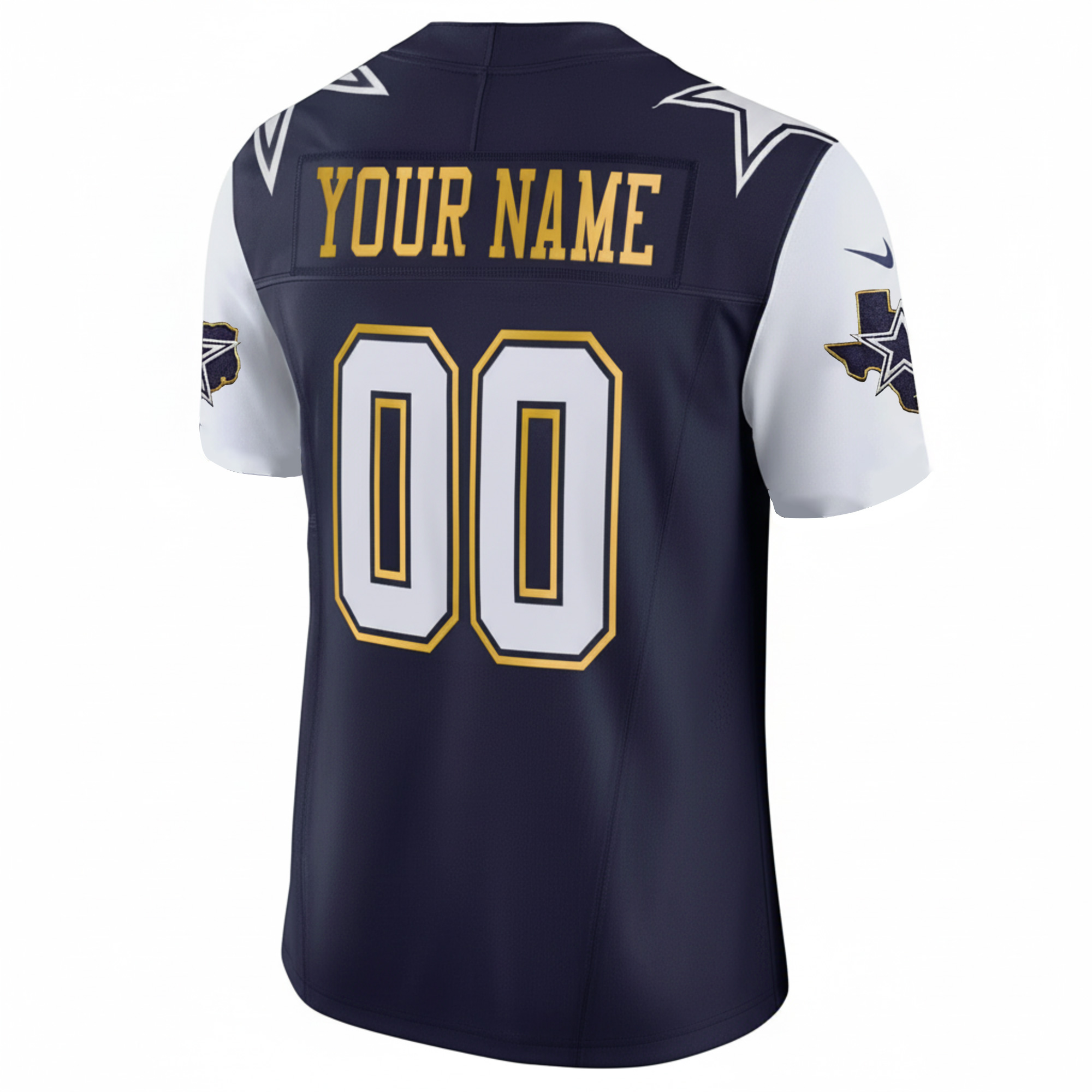 Custom Dallas Cowboys Texas Patch Navy Gold Trim Limited Jersey - All Stitched - Image 3