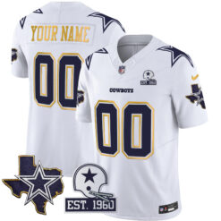 Custom Dallas Cowboys Texas Patch White Gold Trim Limited Jersey - All Stitched