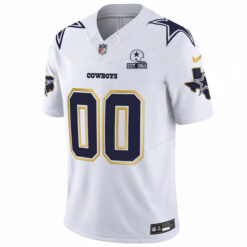 Alternative view of Custom Dallas Cowboys Texas Patch White Gold Trim Limited Jersey - All Stitched