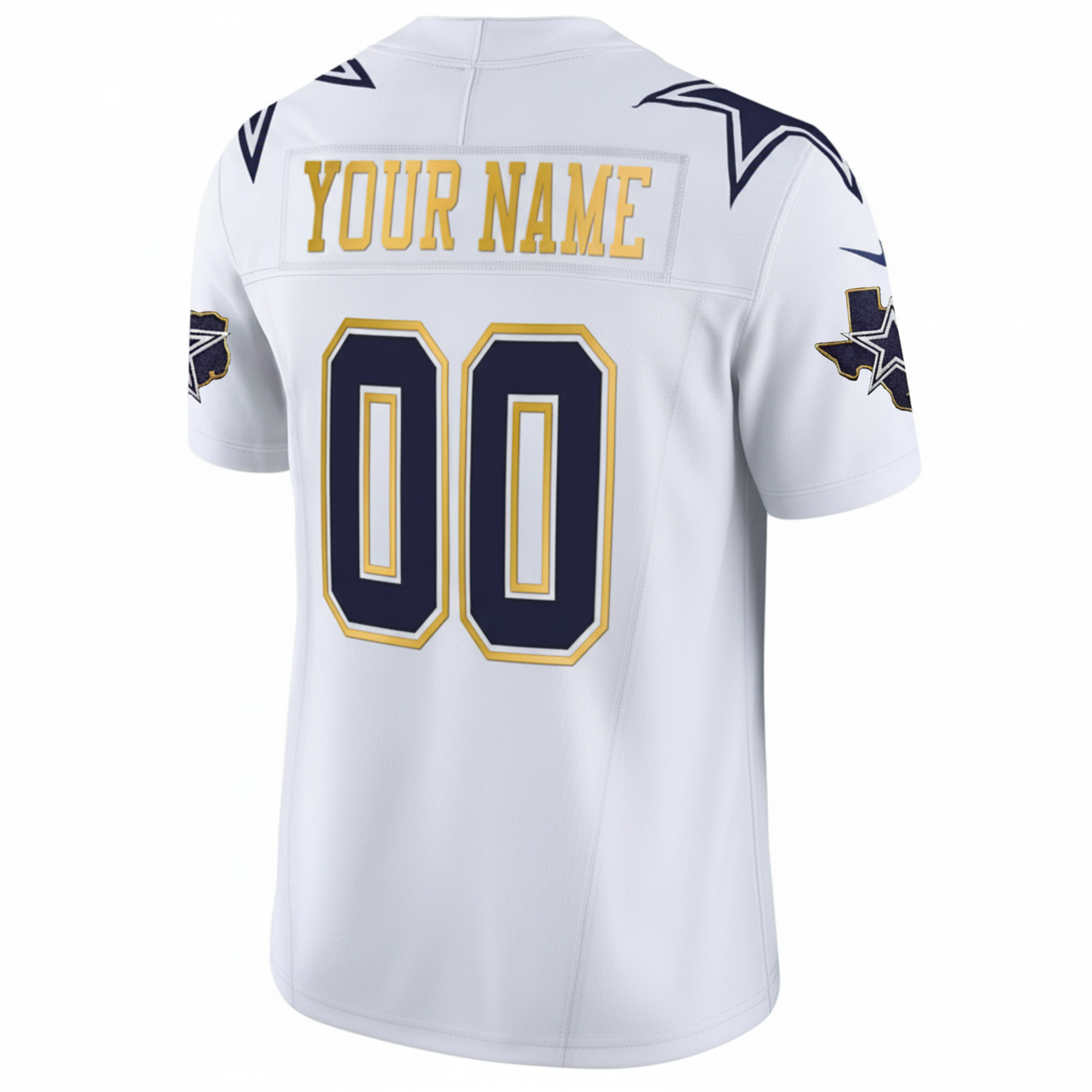 Custom Dallas Cowboys Texas Patch White Gold Trim Limited Jersey - All Stitched - Image 3