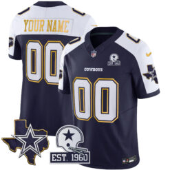 Custom Dallas Cowboys Texas Patch Navy Alternate Gold Trim Limited Jersey - All Stitched