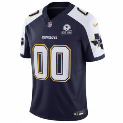 Alternative view of Custom Dallas Cowboys Texas Patch Navy Alternate Gold Trim Limited Jersey - All Stitched