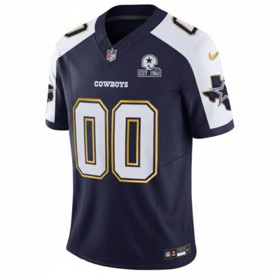 Alternative view of Custom Dallas Cowboys Texas Patch Navy Alternate Gold Trim Limited Jersey - All Stitched