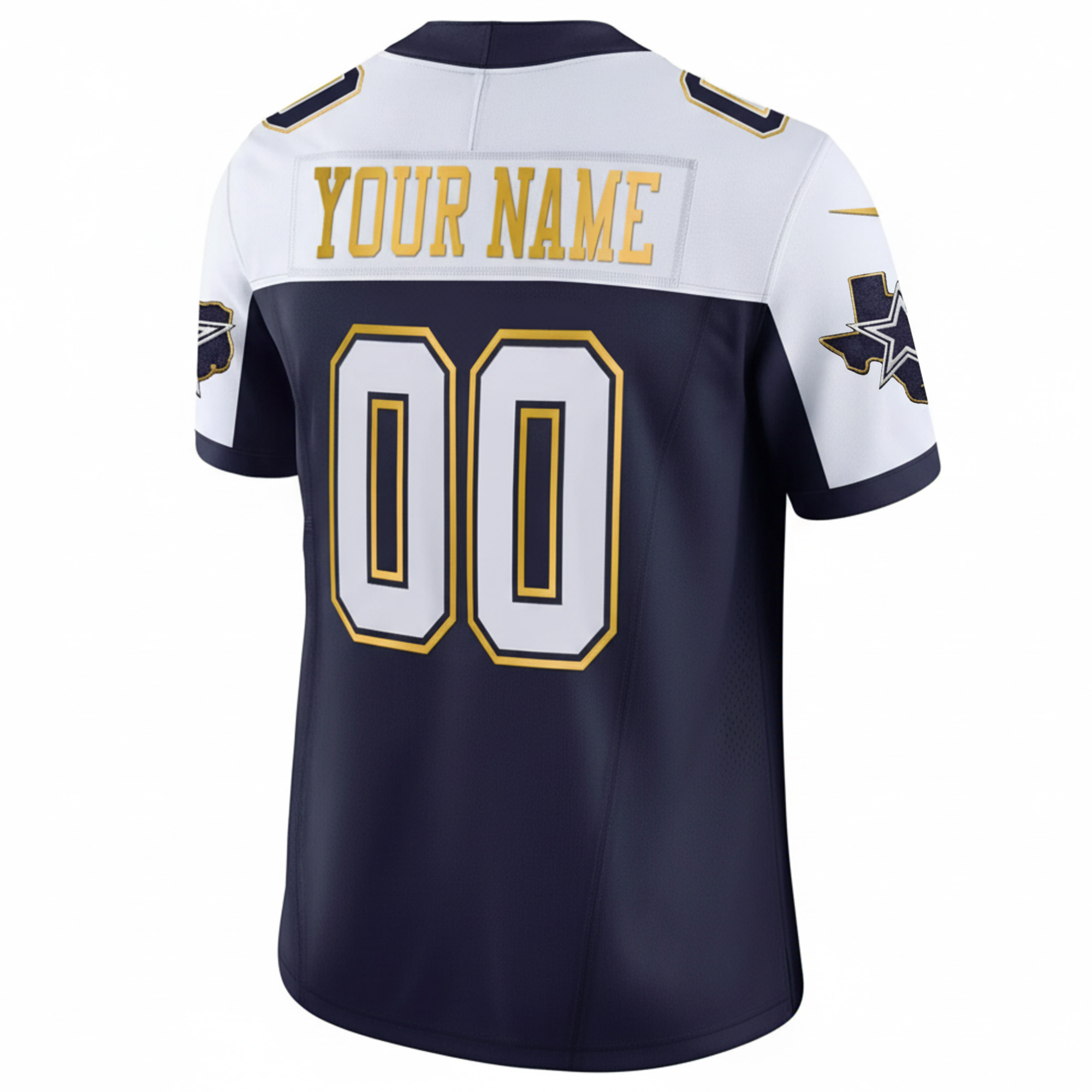 Custom Dallas Cowboys Texas Patch Navy Alternate Gold Trim Limited Jersey - All Stitched - Image 3