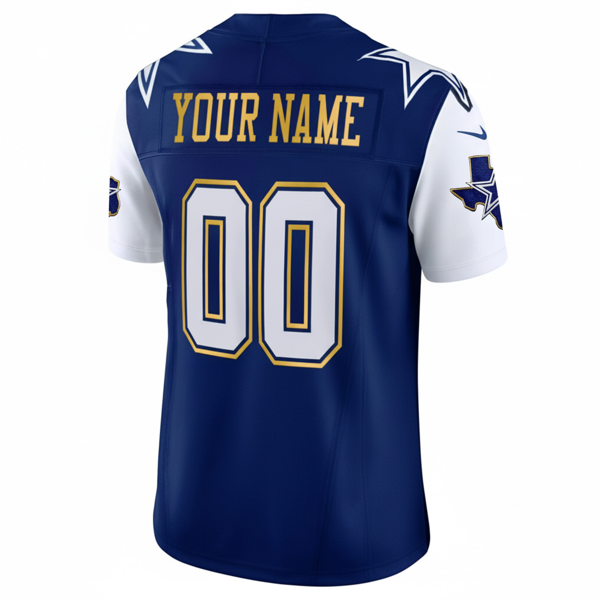 Custom Dallas Cowboys Texas Patch Royal Blue Gold Trim Limited Jersey - All Stitched - Image 3