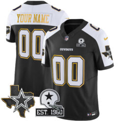 Custom Dallas Cowboys Texas Patch Black Gold Trim Limited Jersey - All Stitched