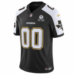 Alternative view of Custom Dallas Cowboys Texas Patch Black Gold Trim Limited Jersey - All Stitched