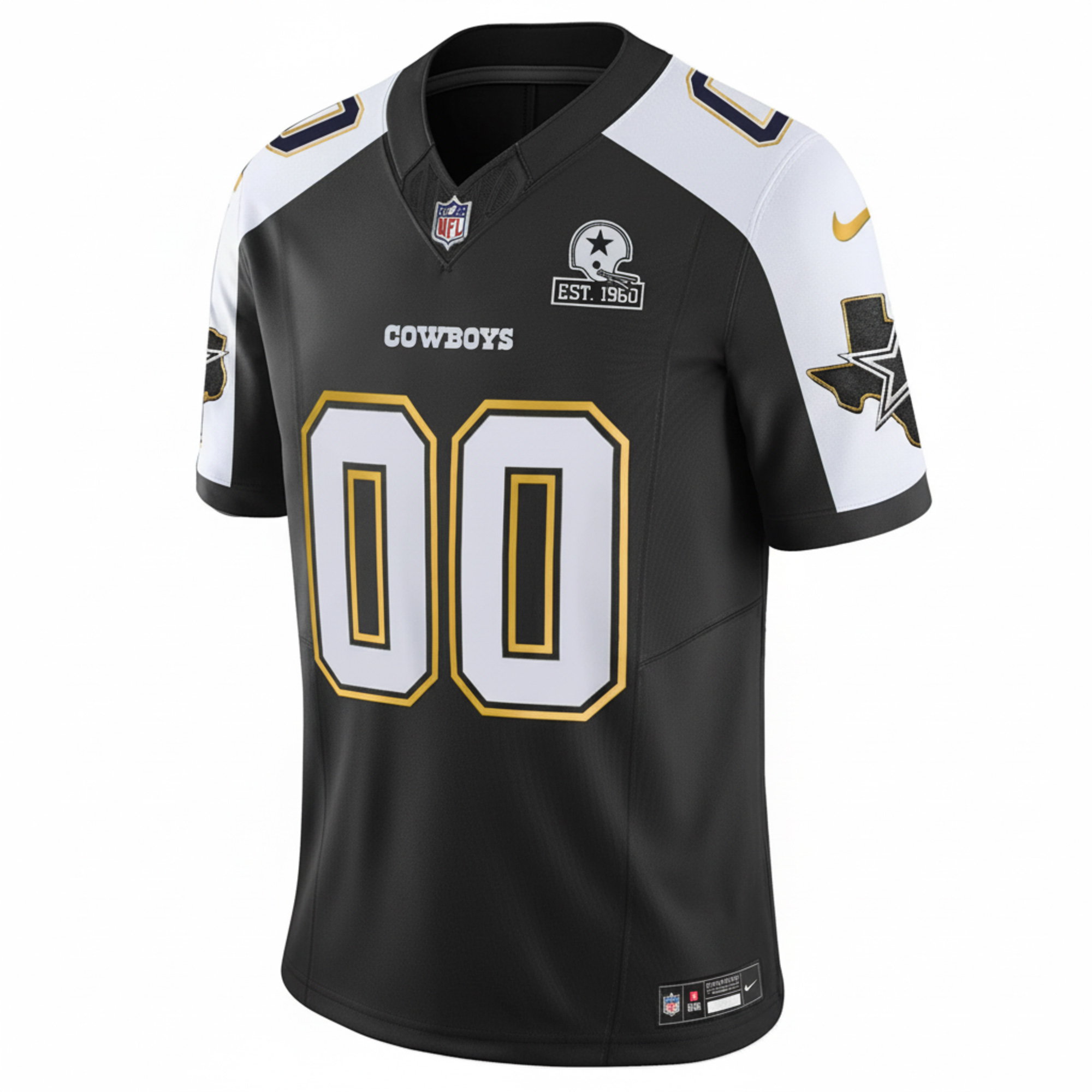 Custom Dallas Cowboys Texas Patch Black Gold Trim Limited Jersey - All Stitched - Image 2