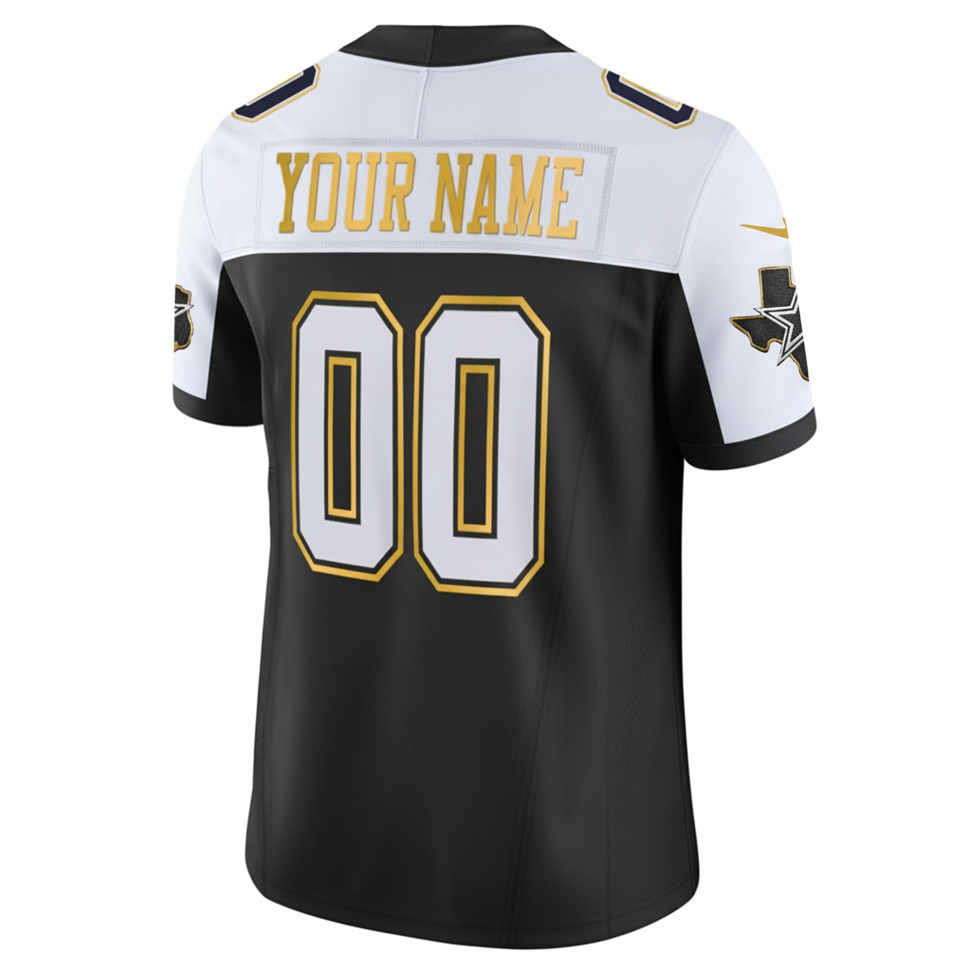 Custom Dallas Cowboys Texas Patch Black Gold Trim Limited Jersey - All Stitched - Image 3
