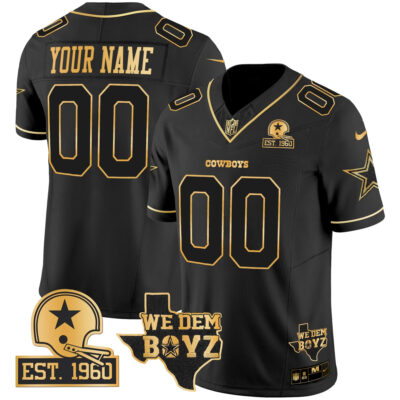 Custom Dallas Cowboys Est 1960 We Dem Boyz Patch Black Gold Limited Jersey - All Stitched