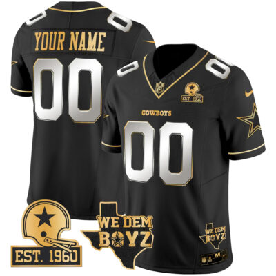 Custom Dallas Cowboys Est 1960 We Dem Boyz Patch Black Gold Jersey - All Stitched