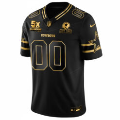 Alternative view of Custom Dallas Cowboys 5x Champions Black Gold Limited Jersey - All Stitched